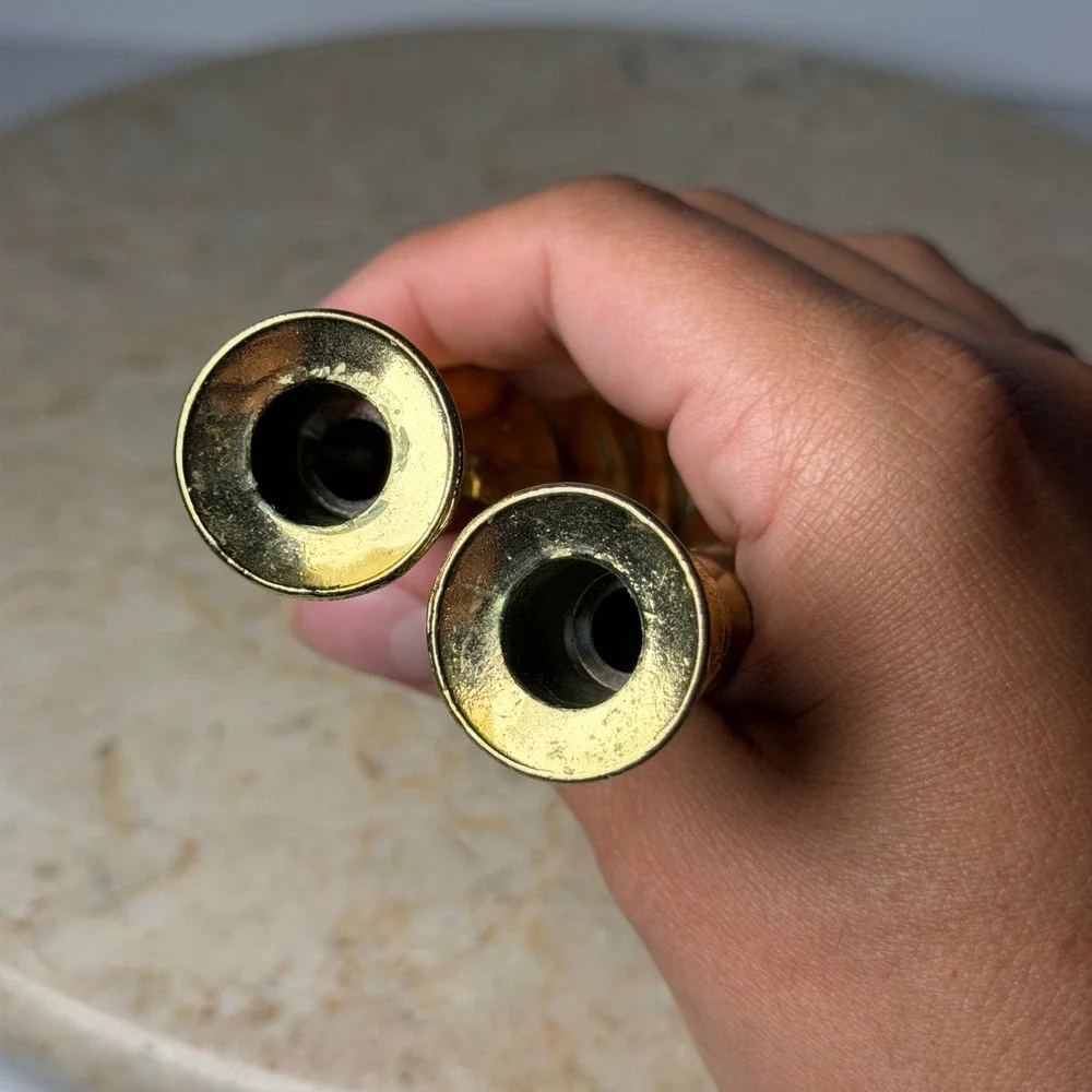 Vintage Made in England Brass Candlestick Set 4 Inch Gold Baluster Taper Holders